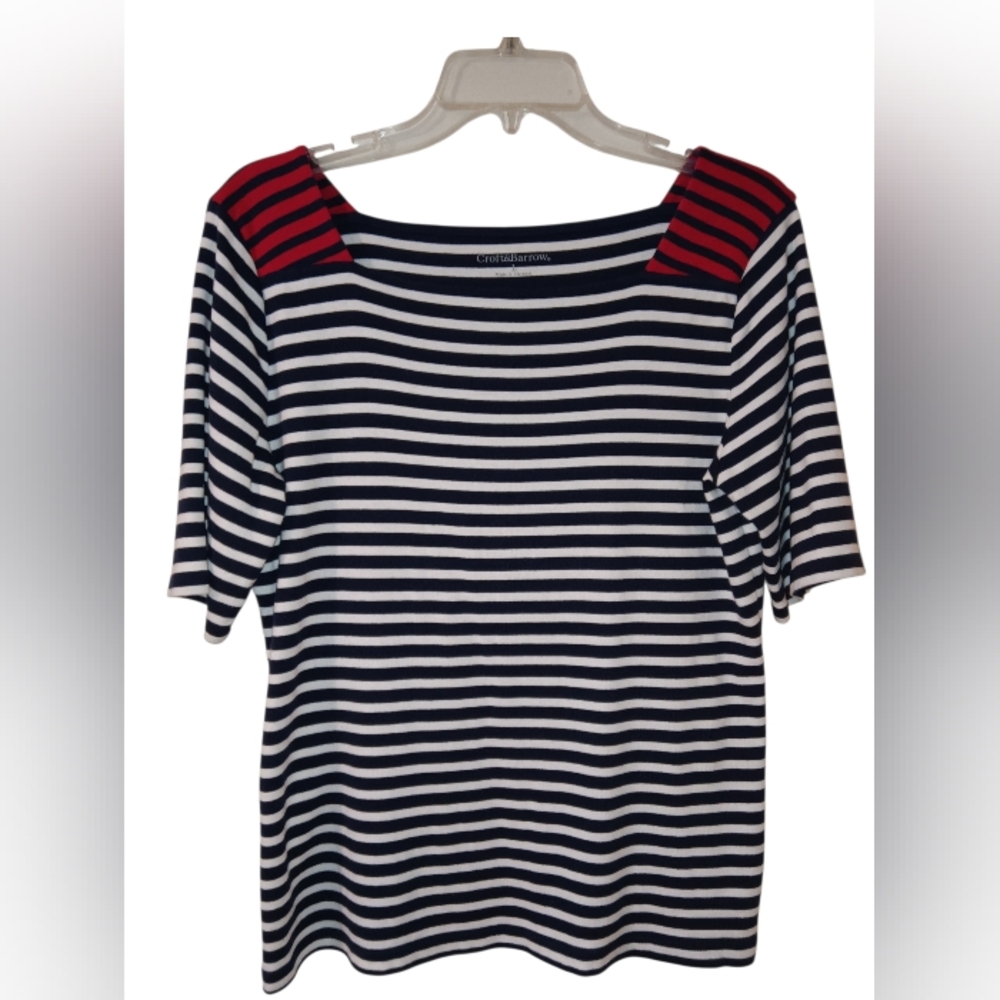 Croft & Barrow Striped Navy and Red Tee